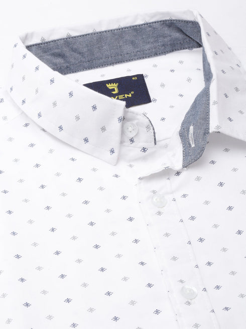 White Printed Full Sleeves Shirt